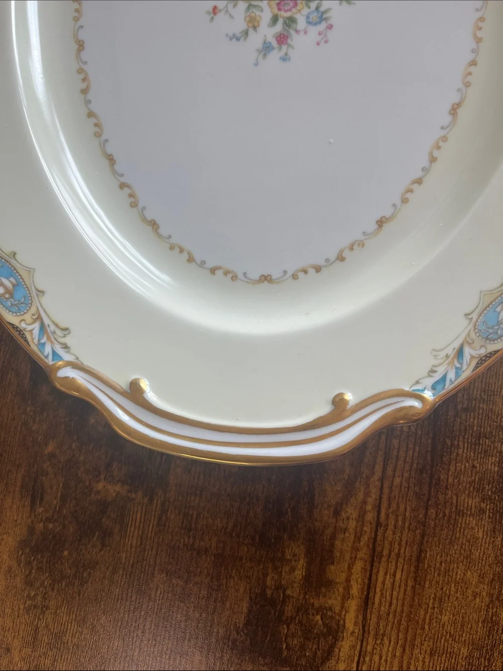 Noritake Cream, Blue and Gold Floral Porcelain Serving Platter